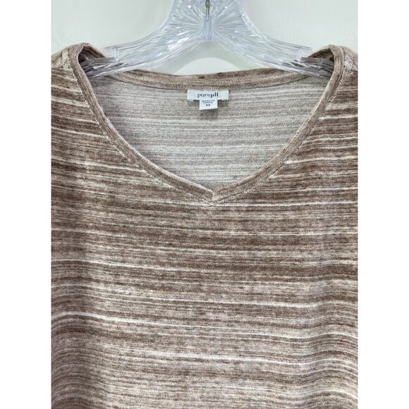 Pure Jill J Jill V-neck Tan Space Dye Velour Tunic Sweater Pockets Size M Luxury - Picture 4 of 8